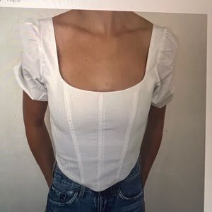 Abercrombie and Fitch - white corset crop top with puff sleeves
